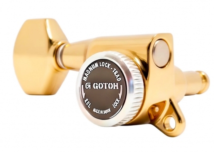 Gotoh® 6-In-Line MGT Locking Tuners • SG381 • Gold • Small Modern Button • Staggered • Left Handed